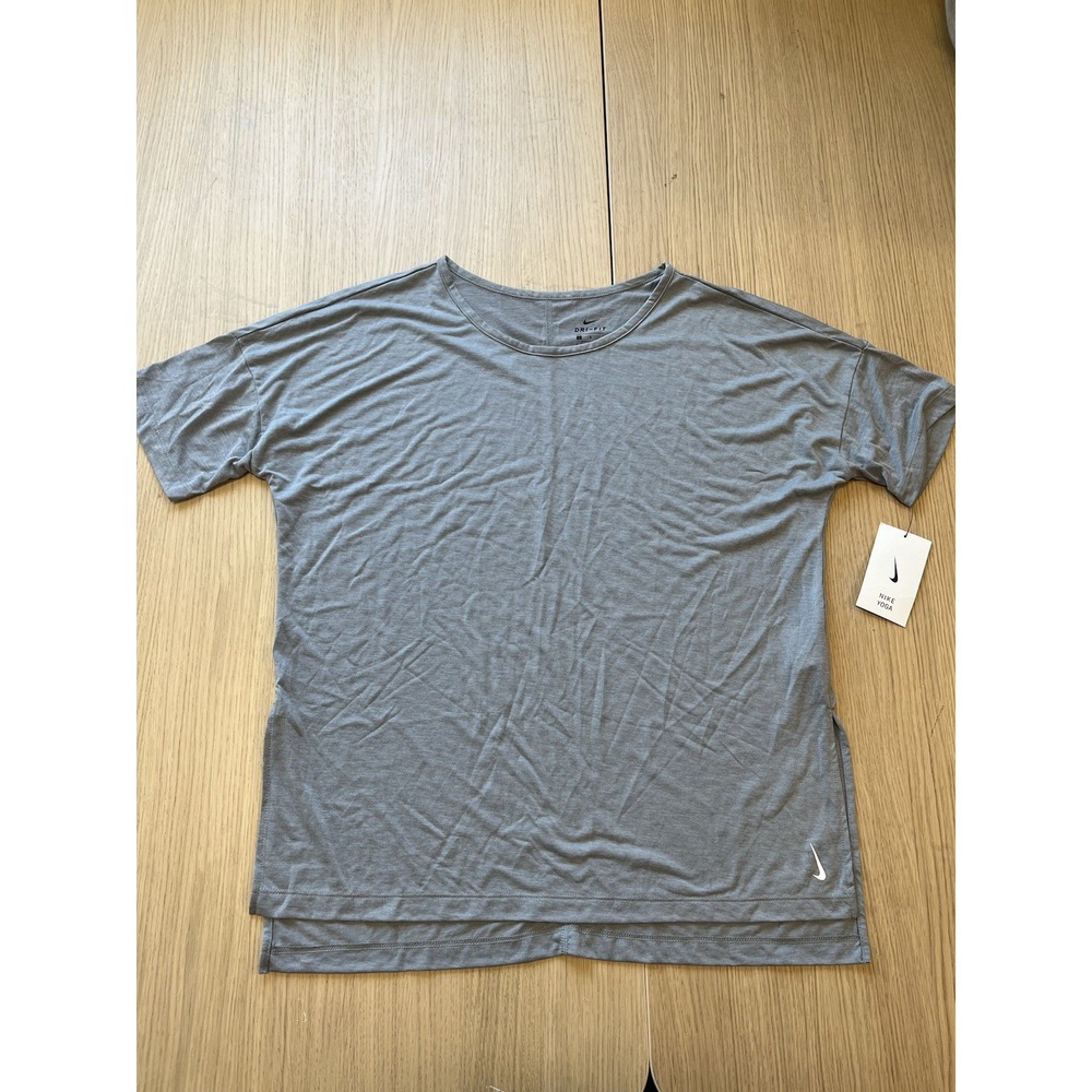 Nike‎ Yoga Dri-FIT Womens L Gray Training Top Shirt CU9325-073 NWT
